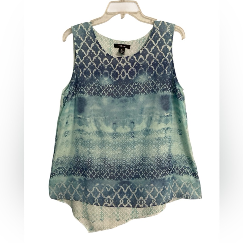 Style & Co sleeveless flowy tunic blue teal white Size M